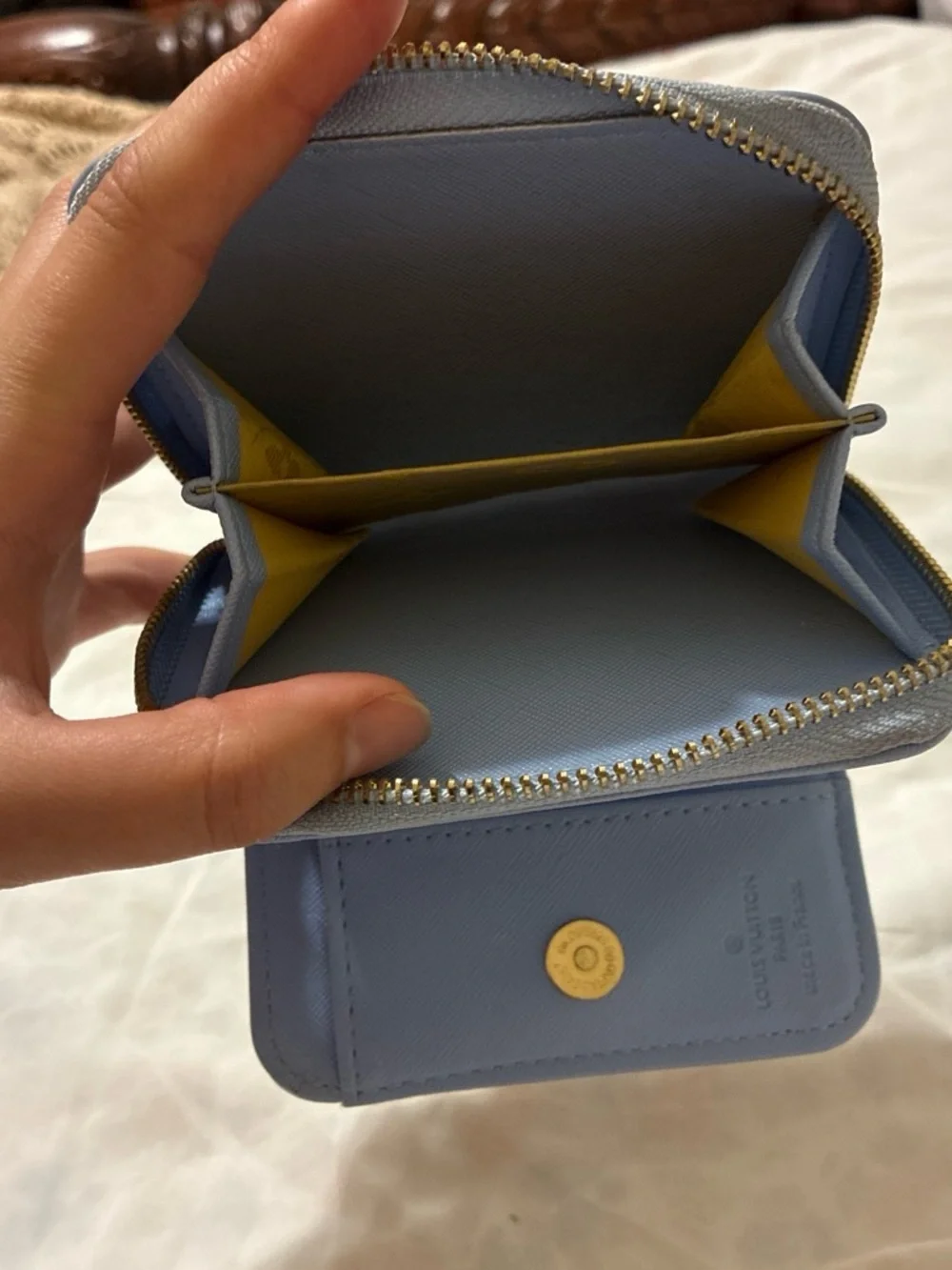 Louis Vuitton Pastel Blue Embossed Monogram Zip Wallet with Gold LV